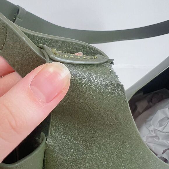 Neiman Marcus Vegetarian Leather Olive Green Hobo Bag Faux Leather Shoulder Bag - Picture 7 of 8